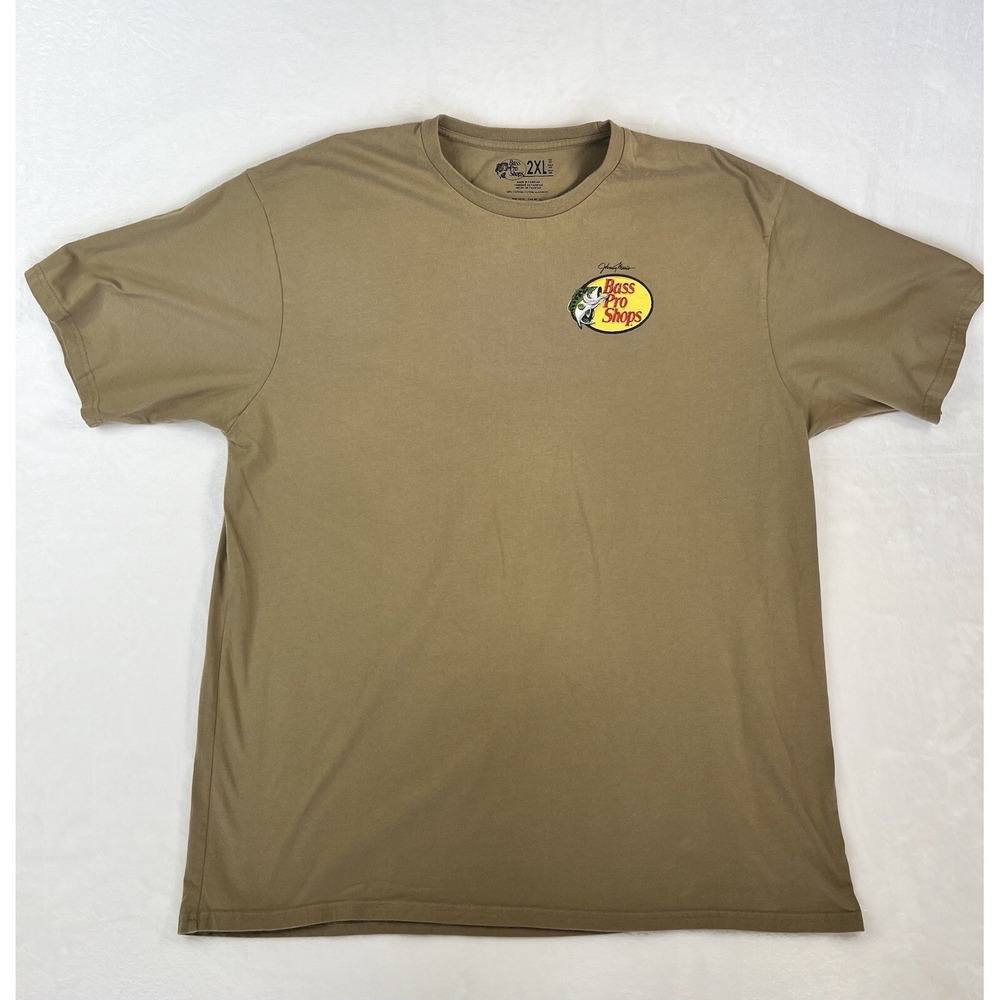 Bass Pro Shops Double Sided‎ T Shirt Men 2XL Graphic Tan Short Sleeve Crew Neck